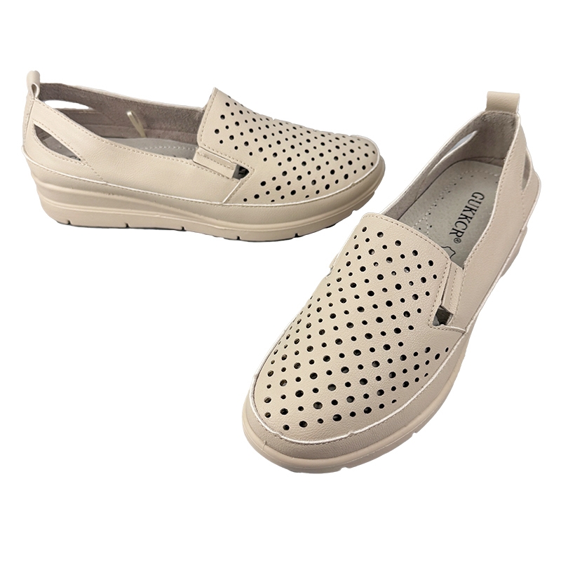 Мокасины перфорированная кожа бежевые 20209-1 Мокасины женские перфорированная кожа бежевые 20209-1